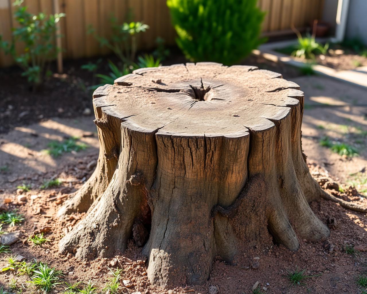 Fresh tree stump ready for removal