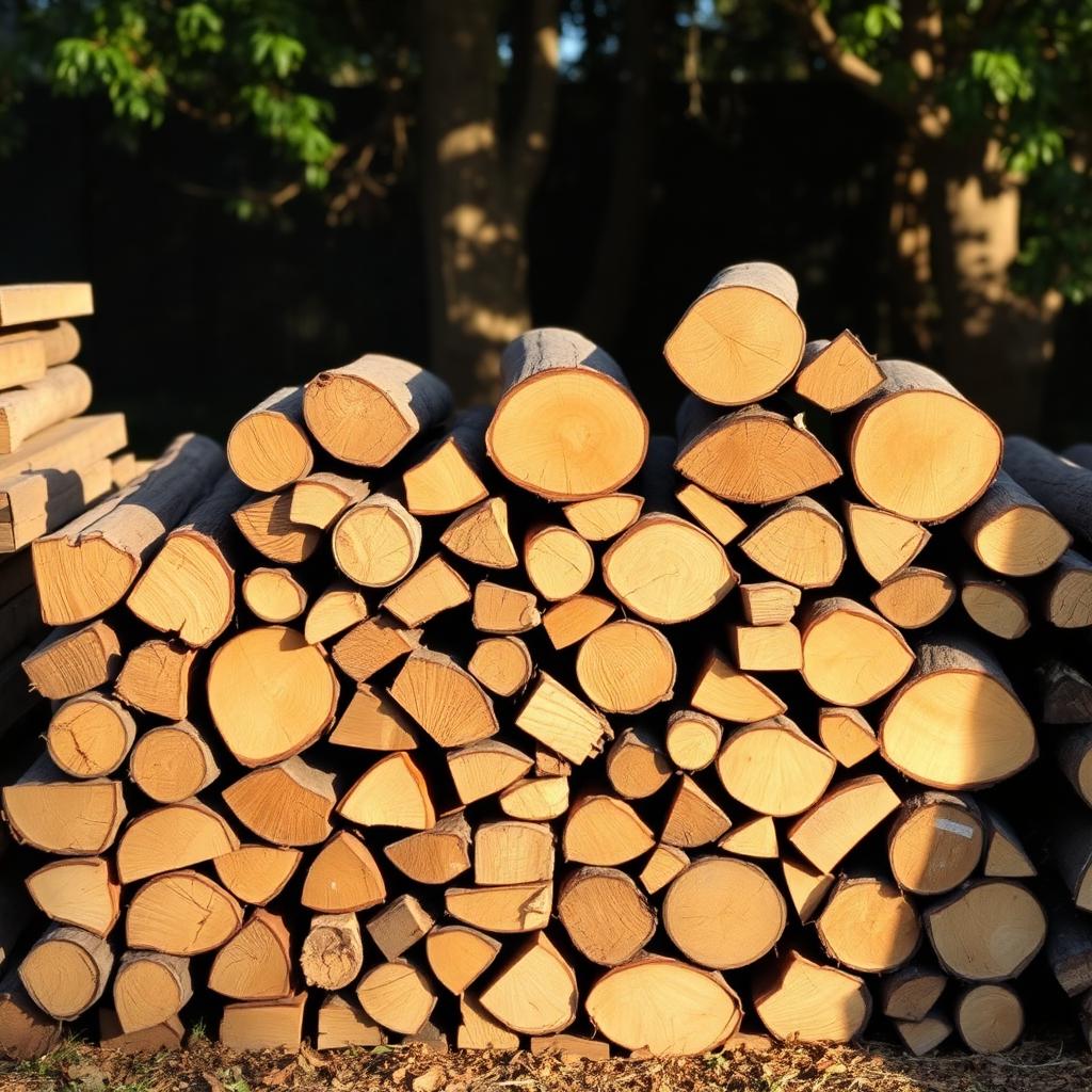 Neatly stacked firewood after felling